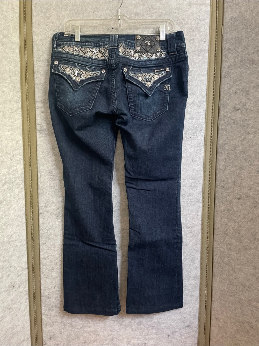 Miss Me Dark Blue Bootcut Jeans with Faded Detail - Picture 2 of 4